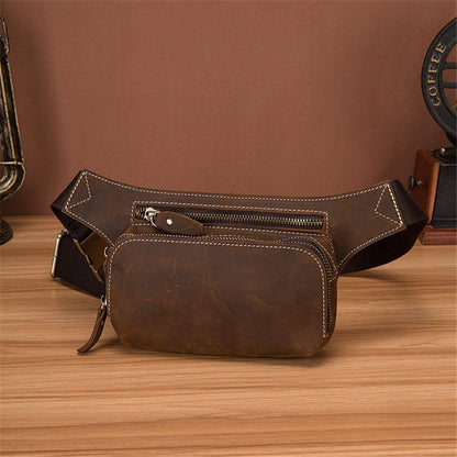 top layer cowhide mens sports waist bag