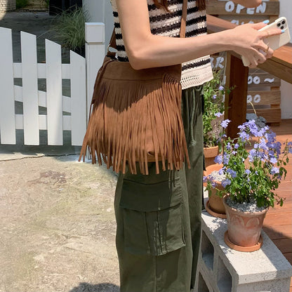 tassel retro crossbody fashionable all match simple shoulder bag