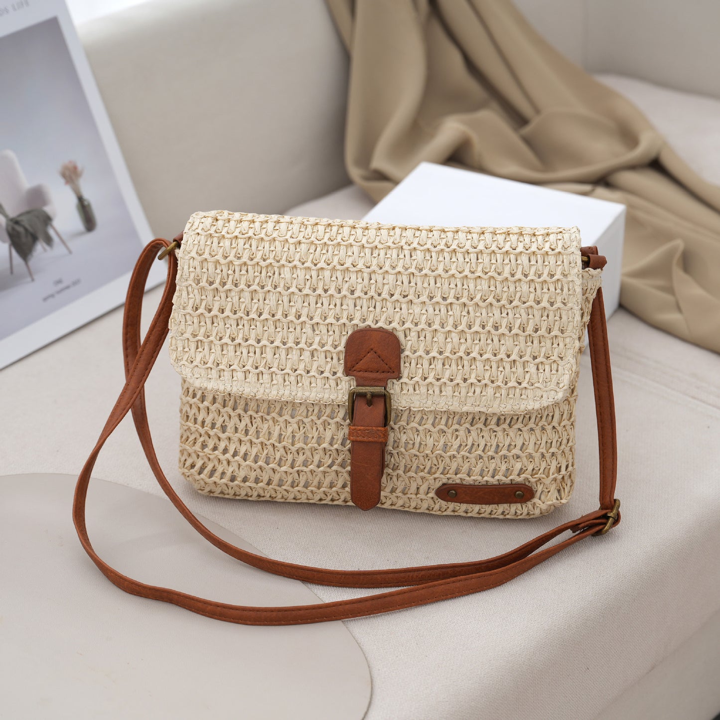 womens summer beach travel crossbody straw bag