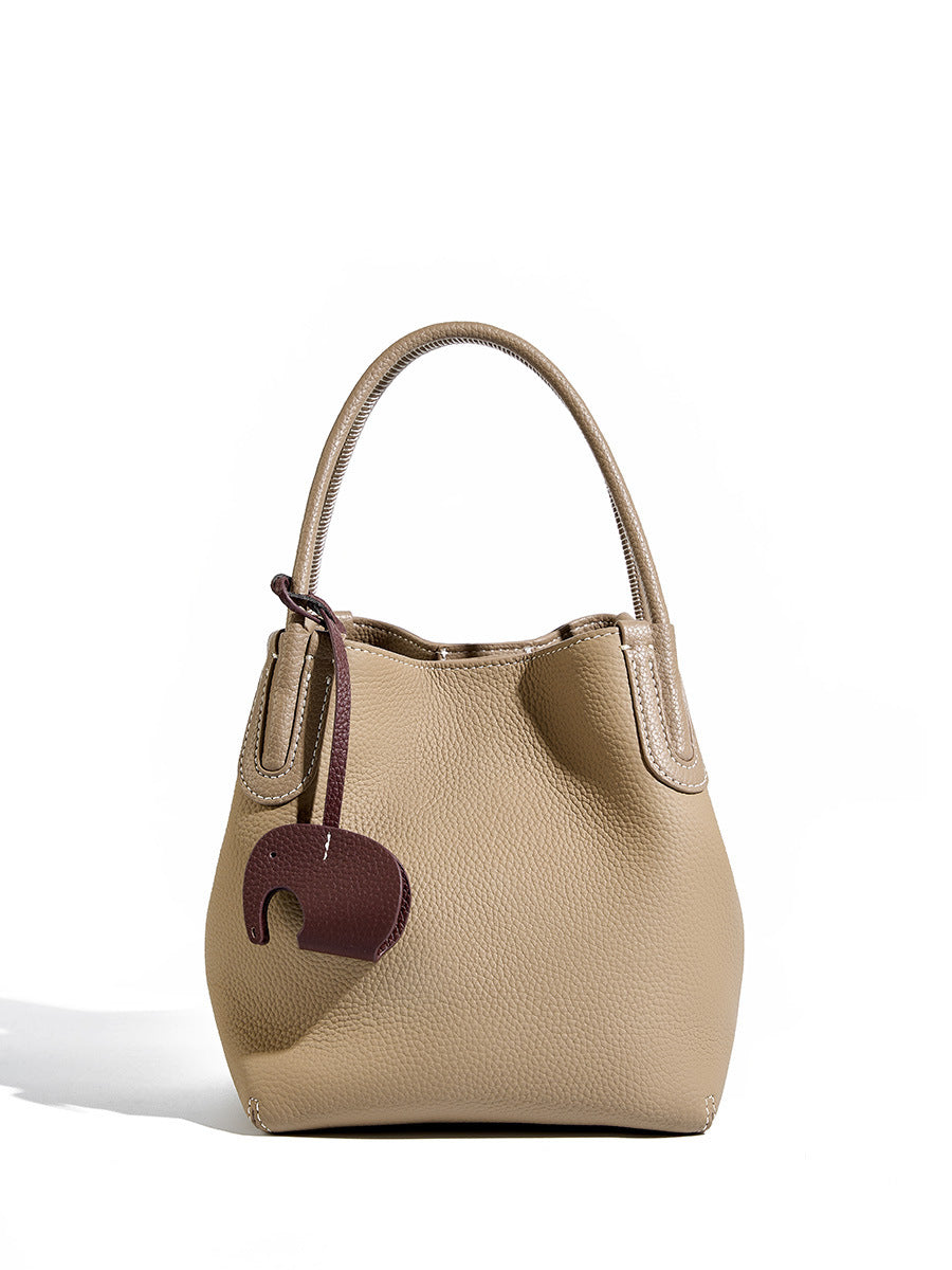 niche first layer cowhide bucket bag