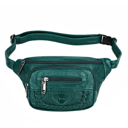womens fashionable and versatile washed soft leather waist messenger bag