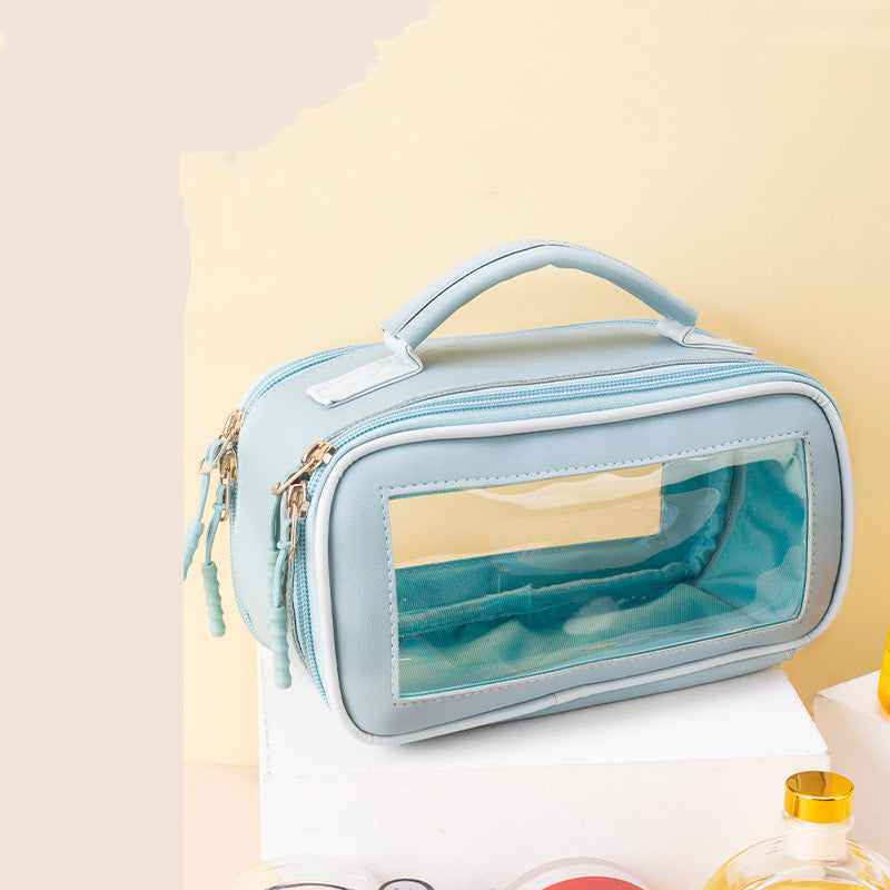 leather cosmetic bag transparent and portable