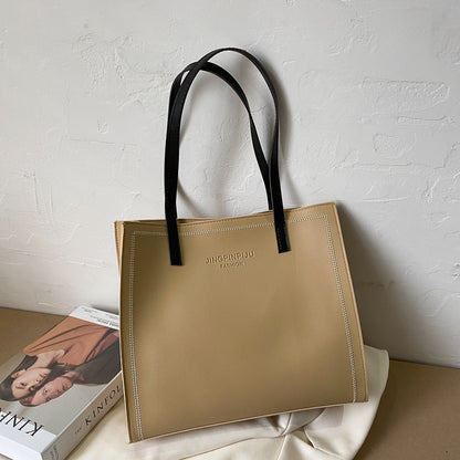 large capacity shoulder solid color tote simple tote bag