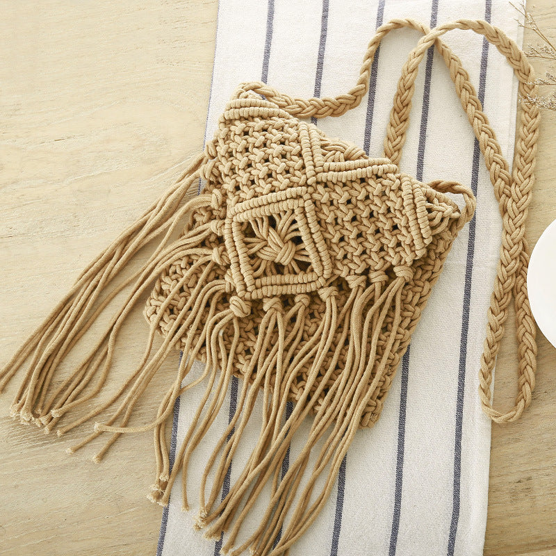 womens fashion retro tassel crossbody straw bag