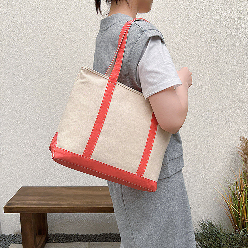 casual versatile simple large capacity canvas shoulder bag