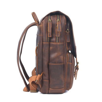 retro large capacity crazy horse leather backpack men