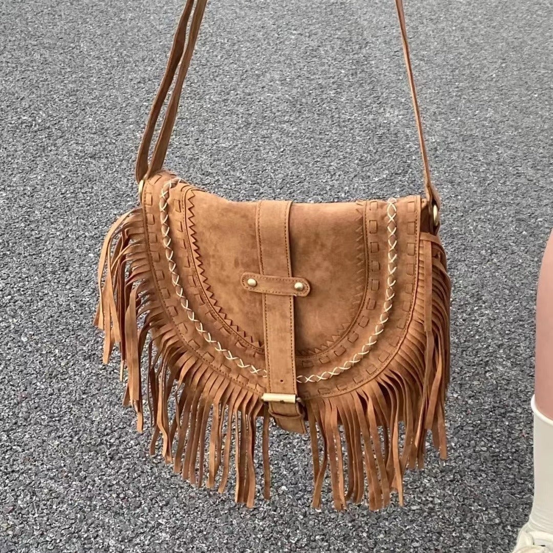 handmade suede tassel womens retro shoulder messenger bag