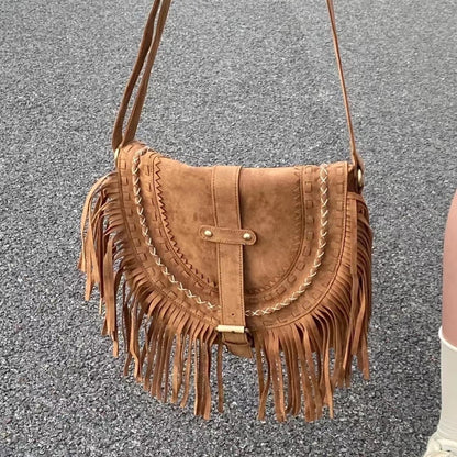 handmade suede tassel womens retro shoulder messenger bag