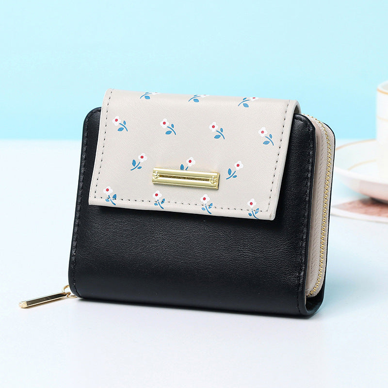 new short women print wallets splicing zipper ladies coin purse