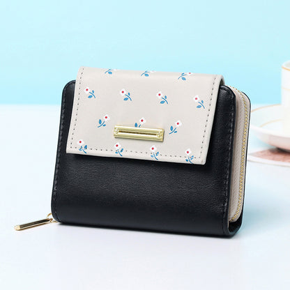 new short women print wallets splicing zipper ladies coin purse