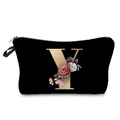 creative portable toiletry black background gold letter printing makeup storage bag