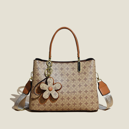 printed tote bag with flower pendant new temperament shoulder bag for women fashion large capacity crossbody bag