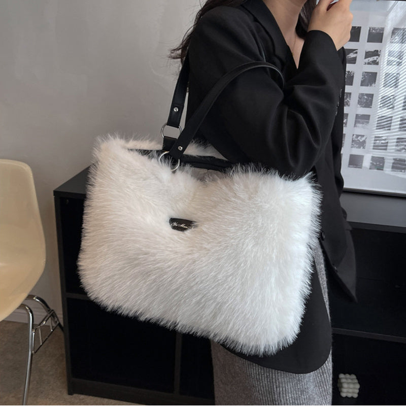 winter plush bags women flowers shoulder bag handbag
