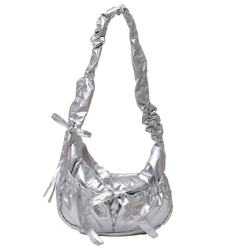 Temperament Wild Nylon Pleated Bow Girls' One-shoulder Bag
