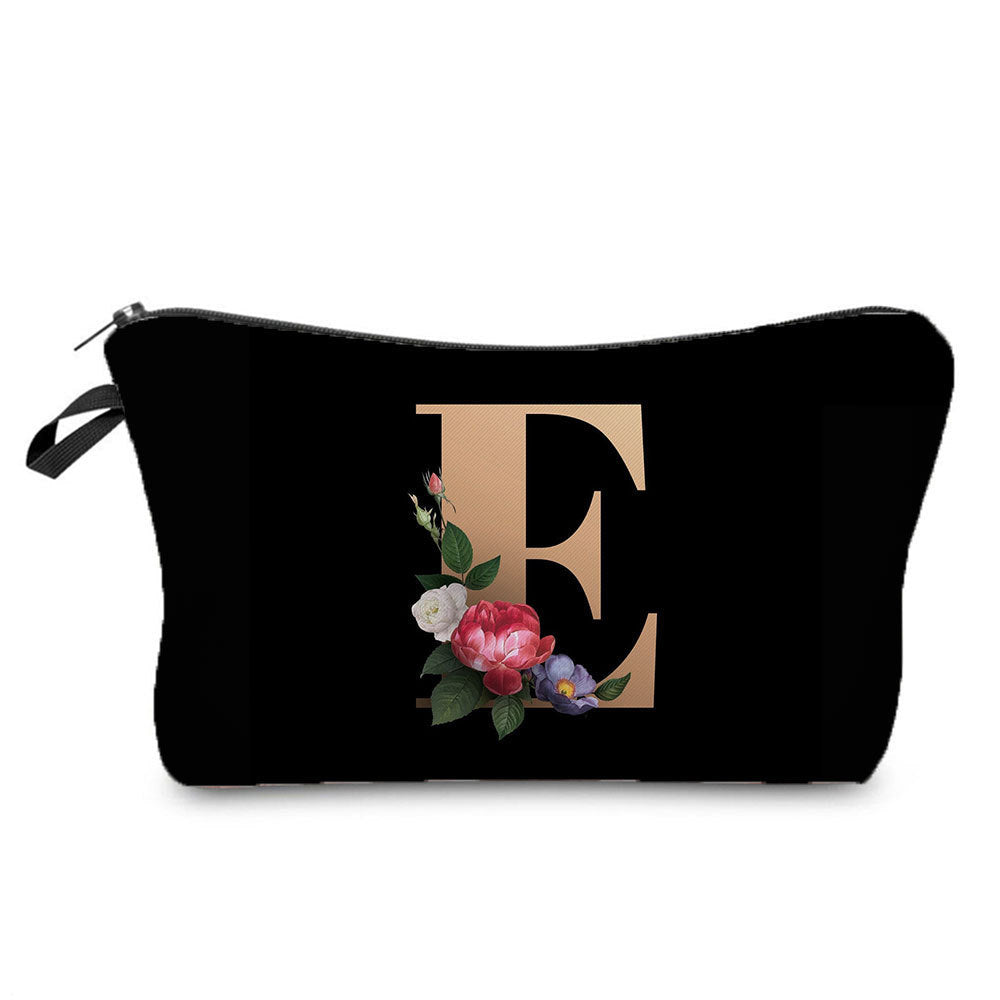 creative portable toiletry black background gold letter printing makeup storage bag