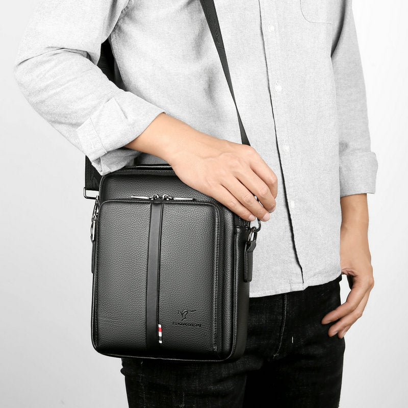 mens business casual crossbody vertical and portable design large capacity shoulder leather backpack