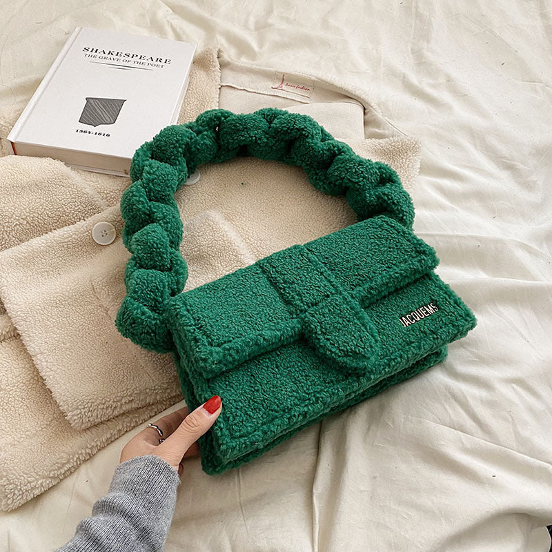 bag woman new senior texture plush one shoulder small square bag