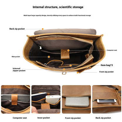 leather horse leather outdoor bag large capacity leisure laptop travel backpack