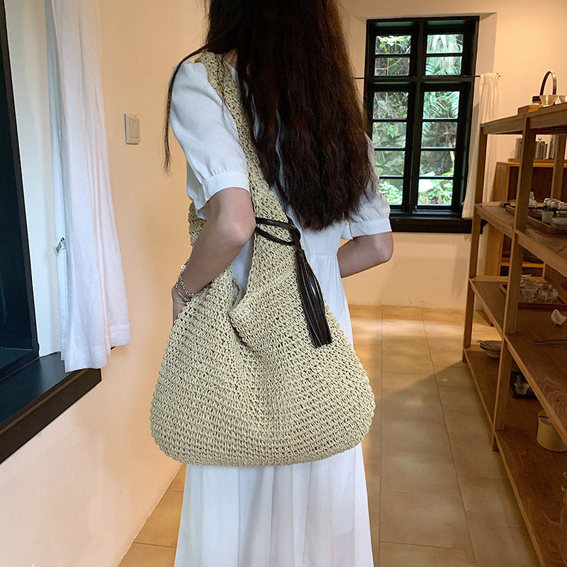 hand woven underarm hand carrying straw bag easy matching large capacity