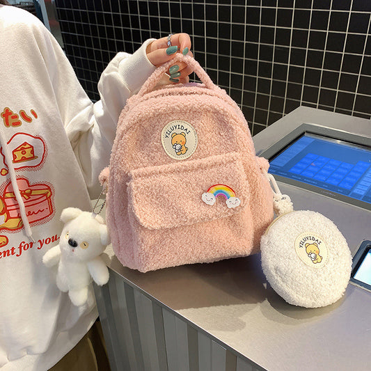 Korean New Autumn And Winter Lamb Wool Backpack