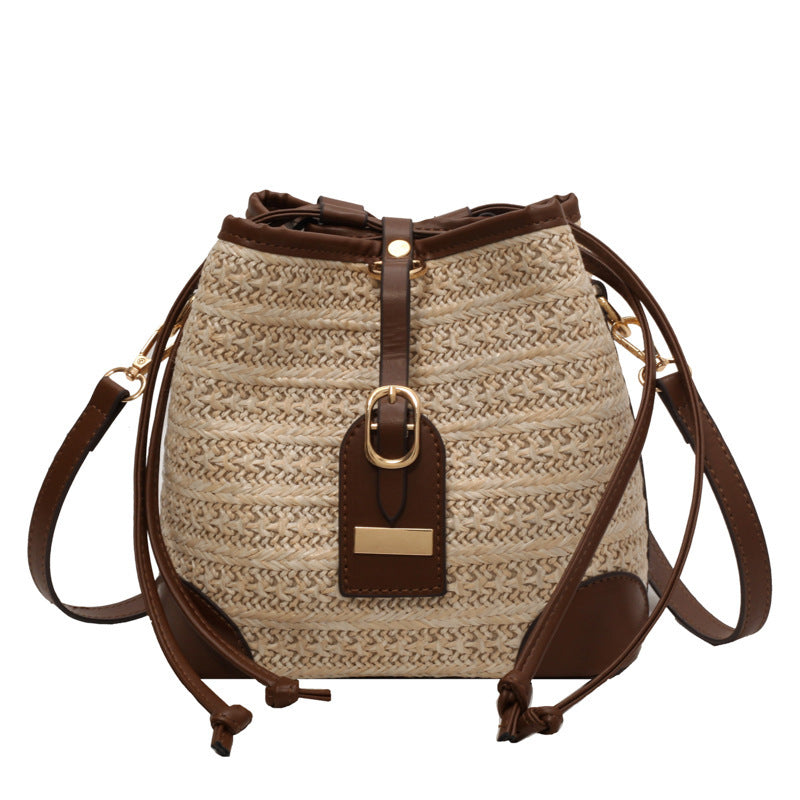 summer korean straw plaited pull belt simple beach weaving shoulder messenger bag