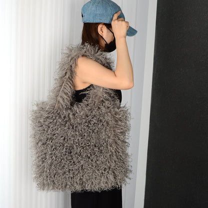 faux fur beach wool plush bag portable shoulder large capacity totes