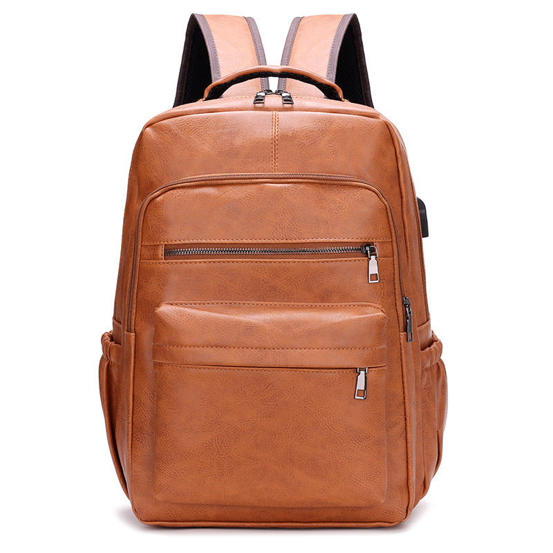 new pu casual large capacity multi functional retro leather backpack