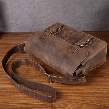 mens crazy horse leather top layer cowhide messenger bag