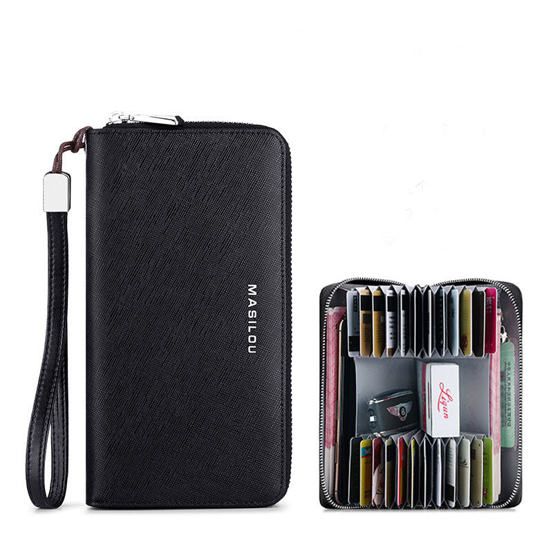 long multi card large capacity leather mens wallet