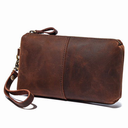 crazy horse leather simple retro long purse clutch bag