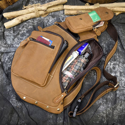 european and american retro mens chest bag crazy horseskin