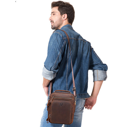 mens leather single shoulder crazy horse leather crossbody bag