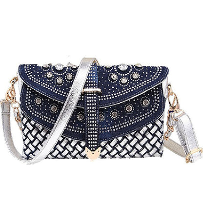 diamond denim one shoulder crossbody bag