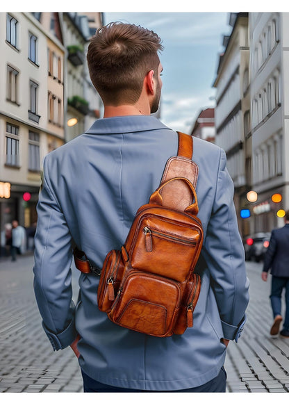 mens casual first layer cowhide small chest bag