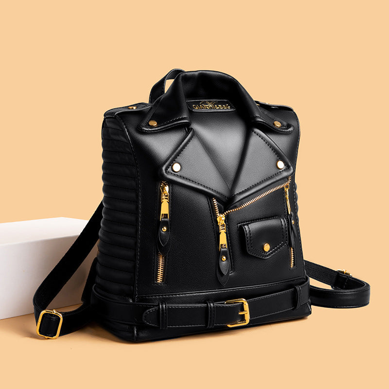 soft leather textured jacket trendy wild clothes backpack