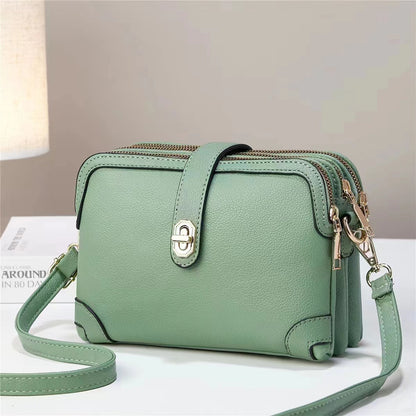 multi layer lychee pattern simple texture soft leather western style multi functional shoulder crossbody small square bag