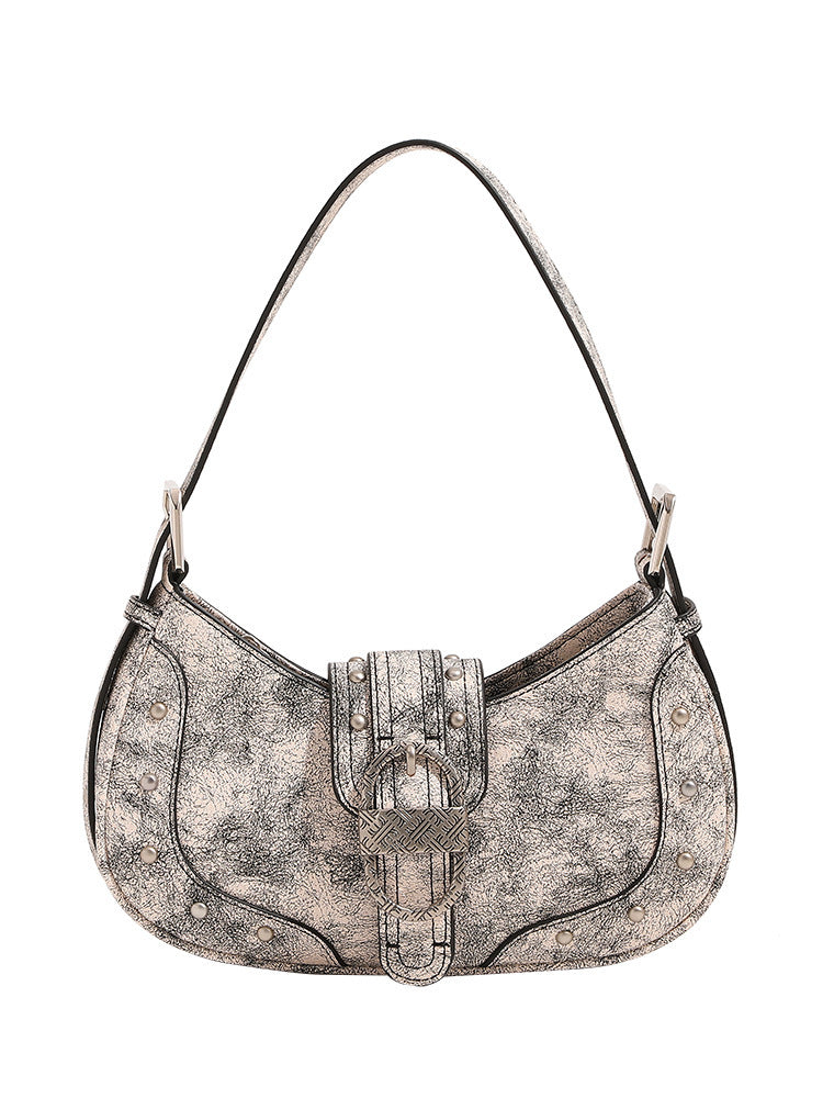 new oil wax leather personality rivets flap shoulder messenger bag