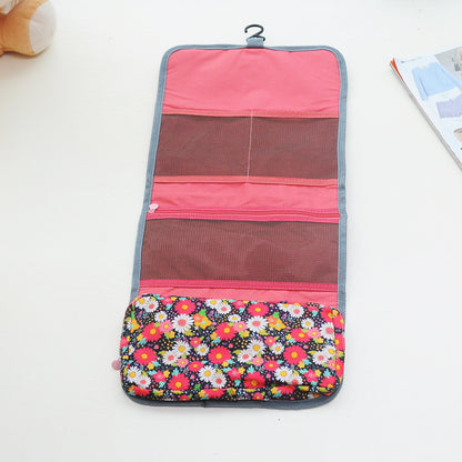 foldable waterproof small flower pattern wash bag folding hanging cosmetic bag