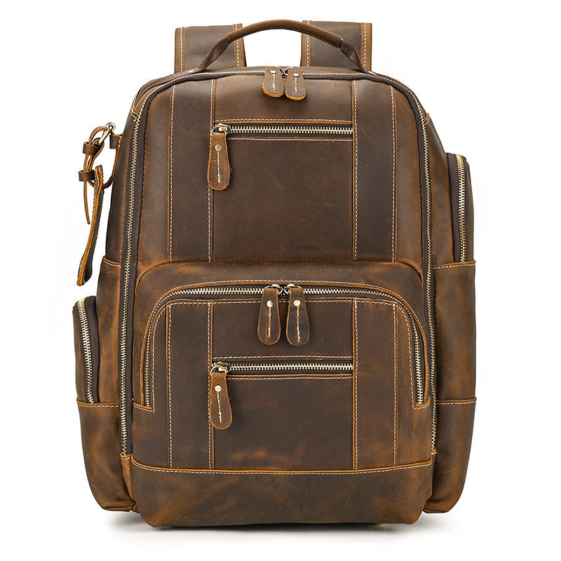 retro mens backpack cowhide large capacity 15 inch computer bag