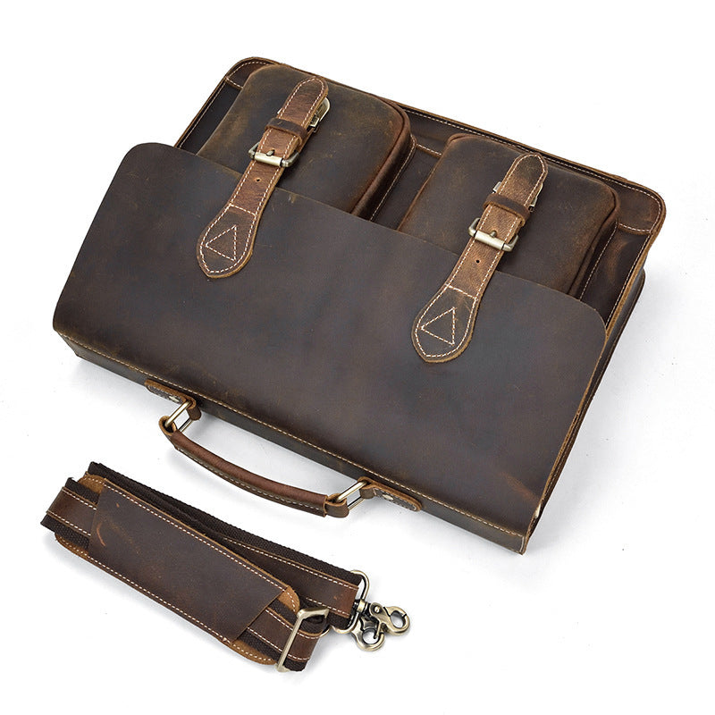 mens fashion personality leather retro portable briefcase
