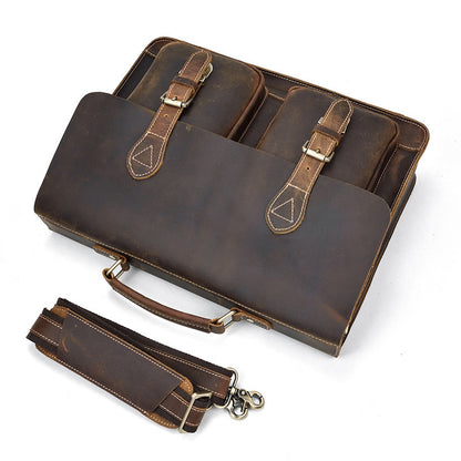 mens fashion personality leather retro portable briefcase