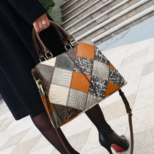 womens patchwork contrast color shoulder bag