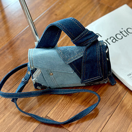 denim stitching crossbody bag women