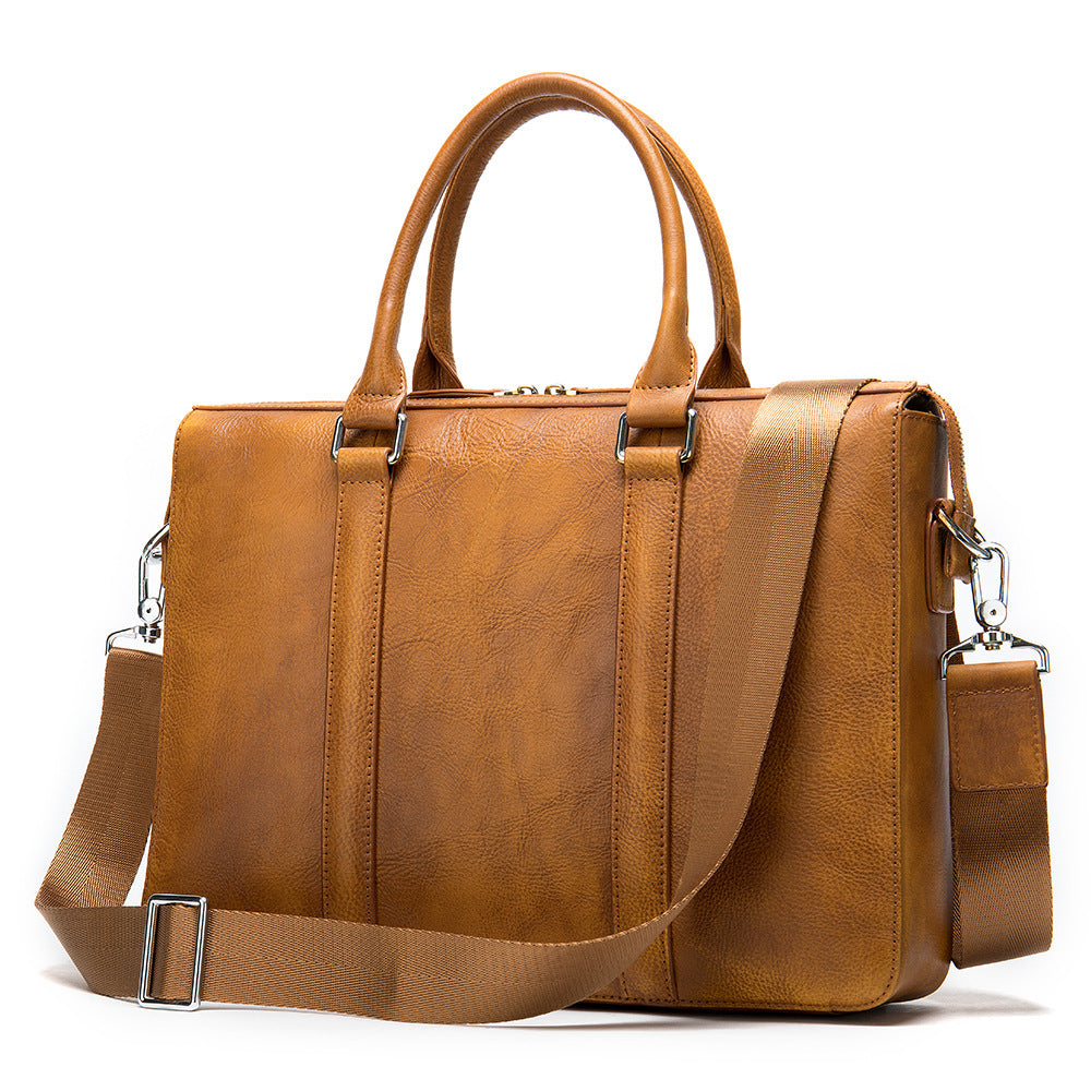 mens simple solid color leather briefcase