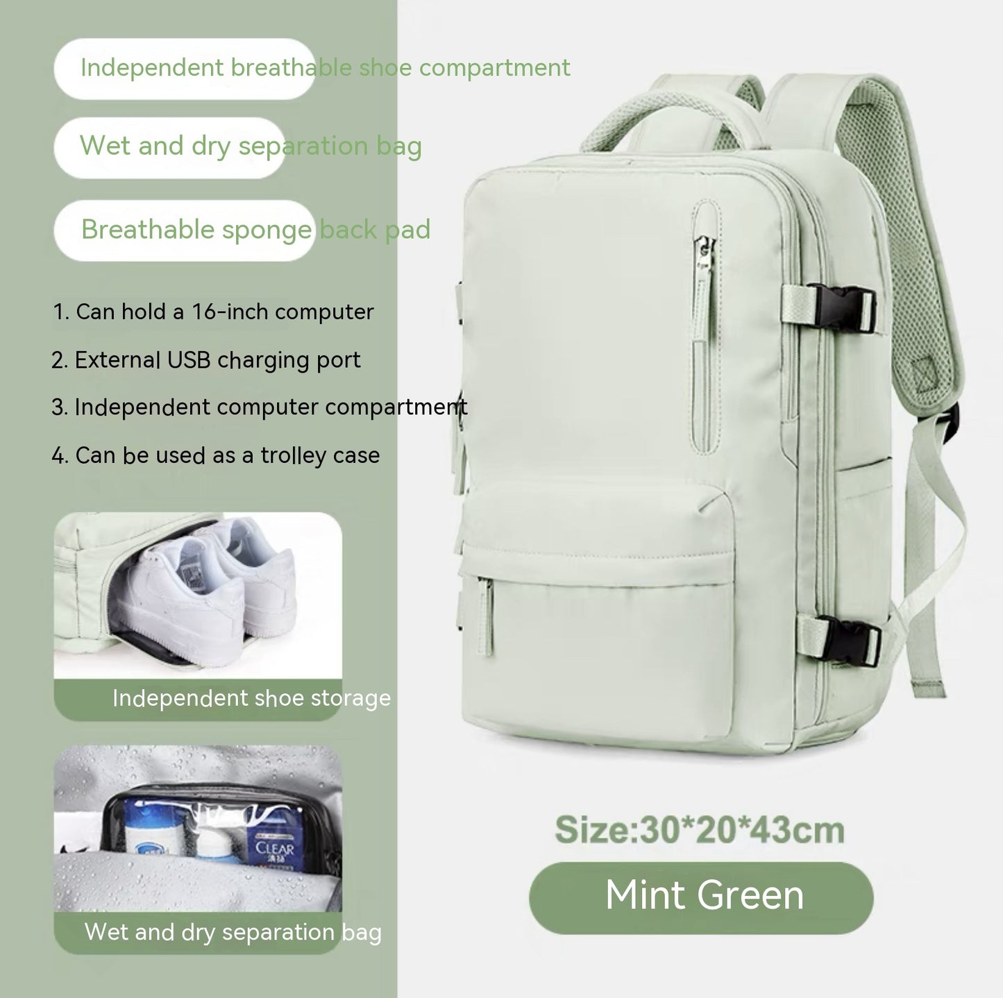 large capacity multifunctional travel waterproof mummy backpack