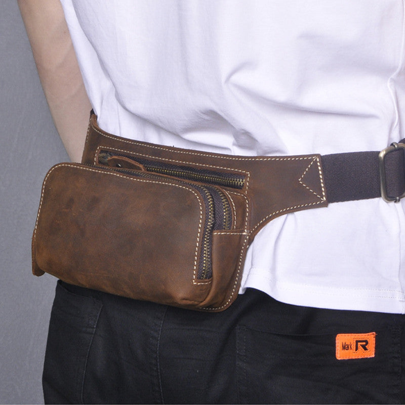 top layer cowhide mens sports waist bag