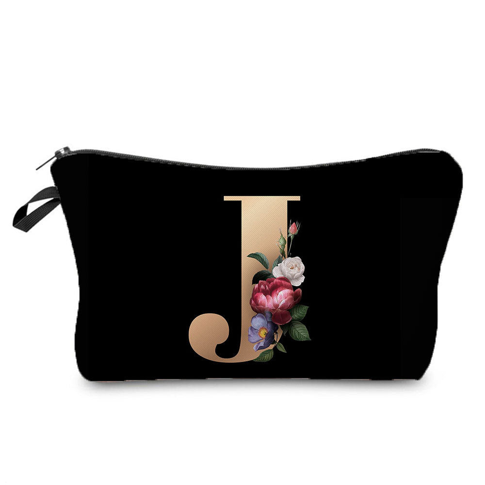 creative portable toiletry black background gold letter printing makeup storage bag