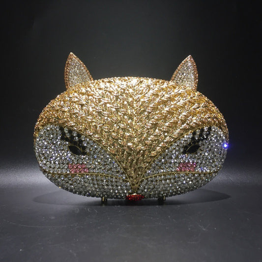 fox rhinestone hollow metal crystal dinner bag