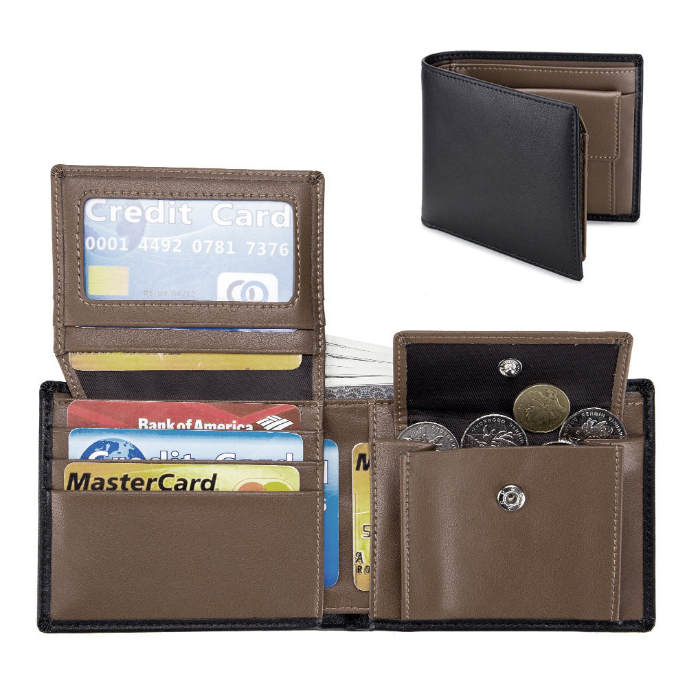 mens short wallet genuine leather trifold wallet