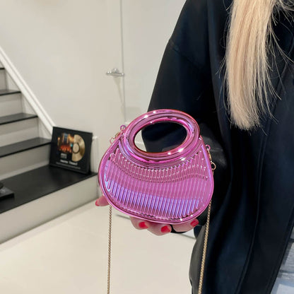 European And American-style Fashion Contrast-color Embossed Crescent-chain Shouldercrossbody Bag